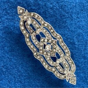 Vintage Silver and Faux Diamond Crystal Rhinestone Art Deco Brooch Pin